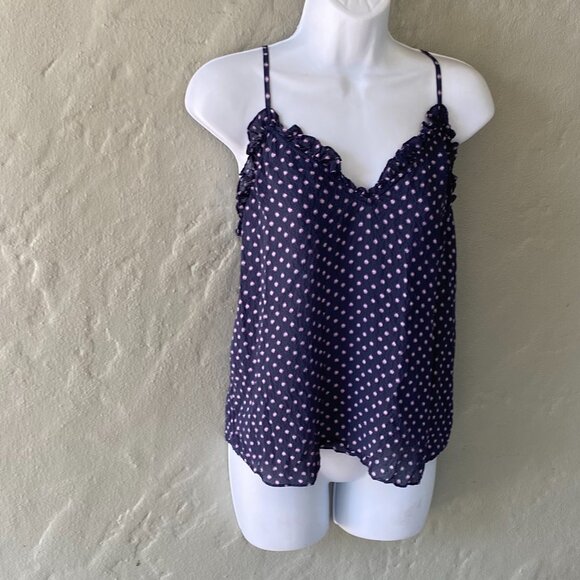 REBECCA TAYLOR NAVY & PINK DOTTED SILK CAMISOLE TOP SMALL - Picture 2 of 4